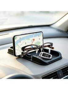 Car Dashboard Anti‑Slip Mat, Dual‑Groove Multifunctional Phone Holder Pad With Parking Number Plate, Heat‑Resistant Waterproof Easy‑Clean Non‑Slip Dash Mat, Holds Cell Phone Fashion Glasses Keys, Universal Car Interior Accessory For All Smartphones - A - View 4