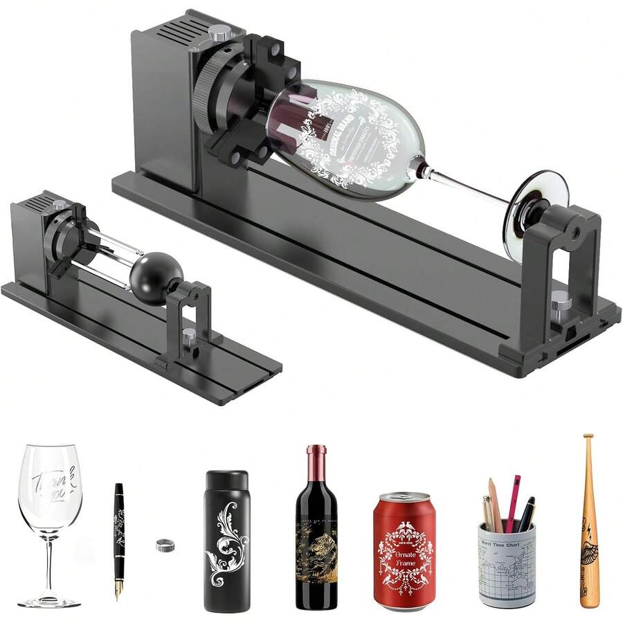 Rodillo Giratorio Láser, Mandril Rotatorio de Eje Y para Grabador Falcon, Kit Giratorio Pro con Mordaza 3 en 1 y Módulo Adecuado para Grabar Objetos Cilíndricos, Copa de Vino, Vaso, Anillo - 1 - Ver 1