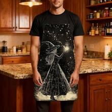 1pc Halloween Starry Sky Witch Print Apron, Featuring Pointed Hat Starry Magic Witch Pattern, Durable Cooking Apron Suitable For Bakers, Cake Decorators, BBQ Enthusiasts, Gardeners, Painters, Nail Artists - Perfect Gift For Home And Professional Chefs - Multicolor - View 9