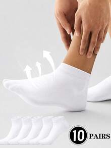 20 Pairs Men's Solid Color No-Show Socks, Moisture-Wicking Breathable Comfortable Invisible Socks, Suitable For Daily Wear And Sports - White - View 5