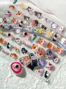 1張逼真可愛貓頭3D美甲貼紙，多款迷你貓品種、顏色與表情系列，柔軟栩栩如生設計，小巧精緻尺寸，適合日常溫柔風格、寵物愛好者、療癒休閒出遊、貓咪主題好友聚會，適合美甲DIY初學者、貓主人、溫柔女孩、可愛寵物主題穿戴甲DIY - 彩色 - 查看 2