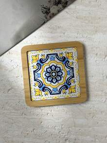 Sicilian Vintage Floral Tile Pattern Thickened MDF Material Embossed High-Definition Printed Square Heat-Insulating Coaster Placemat Suitable For Home Daily Use And Holiday Birthday Gift, Travel Souvenir Gift - Multicolor - View 14