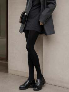 1pc Women's Black Lightweight Tights, Soft High-Stretch Slim-Look Pantyhose For Fall, Winter, Business, Office, Casual & Daily Wear - Black - View 6