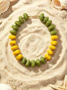 1 pieza Collar de cuentas de acrílico asimétrico estilo bohemio europeo y americano para mujeres, adecuado para vacaciones y uso diario - Collar de cuentas acrílicas hecho a mano - Ver 11