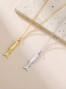 LIKGREAT 1pc Fish Bone Animal Hollow Pendant Minimalist Unisex Stainless Steel Necklace Party Gift Jewelry - Fishbone Series - View 12