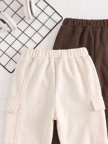 2pcs Celana Jogging Kasual Minimalis untuk Anak Laki-Laki, Berlapisan Termal, dengan Kantong dan Ujung Manset, Musim Gugur/Dingin - MultiWarna - View 6