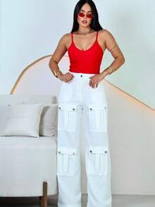 Calça Cargo Feminina Wide Leg - Branco - Visão 3