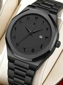 男士 42mm 阿拉伯數字錶盤時尚八角形設計商務手錶 不鏽鋼錶帶 原裝石英機芯 金色 & 銀色 & 黑色 適合日常裝飾 & 節日禮物 & 工作通勤休閒男士腕錶 - 黑色 - 查看 1