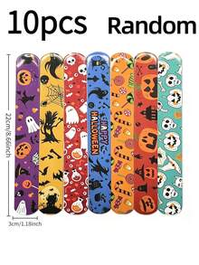1/10pcs Halloween Slap Bracelets, Halloween Party Small Gifts, School Classroom Rewards, Halloween Candy Bag Gifts Toys, Halloween Slap Bracelets, Halloween Gifts, Halloween Decorations - Multiple Styles - View 10