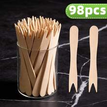 98pcs Disposable Wooden Fruit Forks, Mini (8.5cm/3.34inch) And Regular (14cm/5.51inch) Sizes Available, Appetizer Dessert Cocktail Tasting Forks, Natural Wood Color Party Wedding Afternoon Tea Wooden Forks - Natural Wood Color - View 7