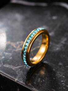 1pc Stainless Steel Gold Ring, Pave Set Colorful Square Rhinestone Thin Band, Versatile Accessory For Daily Wear, Date And Party - Multicolor - View 19