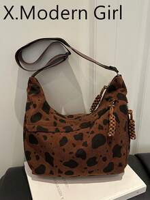 2026新款牛紋時尚大容量極簡休閒單肩托特手提包 - 棕色 - 查看 1