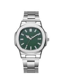 Men's Fashion Steel Band Business Quartz Watch With Date Calendar, Holiday Gift, Non-Adjustable Band - Green - View 4