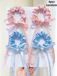 4/2pcs Rhinestone Lace Satin Ribbon Scrunchies, High Elasticity Non-Damaging Hair Accessories, Sweet And Cute Hair Ties - Suitable For Girls And Women, Daily, Vacation, School, Dating - Multicolor - View 11