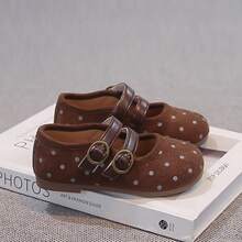 1 Pair Girls' Polka Dot Mary Jane Shoes, Spring/Autumn New Style, Double Hook & Loop, Soft Sole, Princess Shoes, Non-Slip Shoes For Toddlers - Coffee Brown - View 5