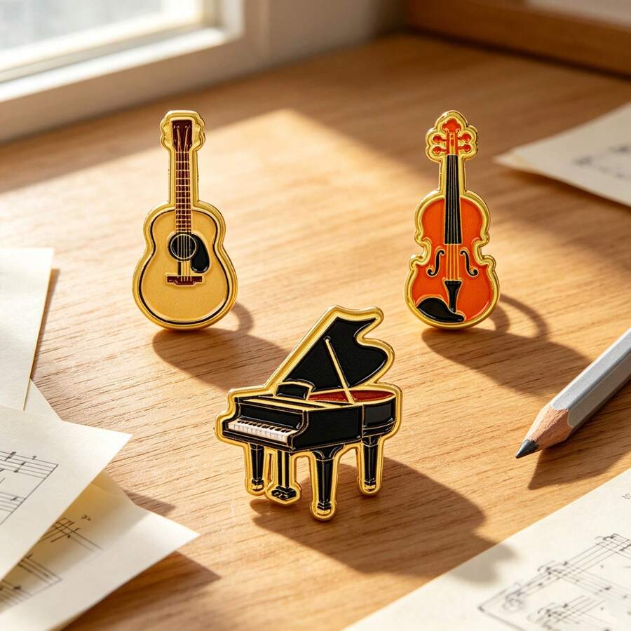Classic Musical Instrument Enamel Brooch, Guitar Violin Piano Lapel Pin, Music Theme Badge, Suitable For Clothing And Bag Decoration, Best Gift For Music Lovers