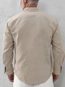 GOLDREDY Summer Thin Old Money Style Lapel Shirt Men's Slouchy Solid Color Loose Long Sleeve Casual Cardigan Top - Apricot - View 3