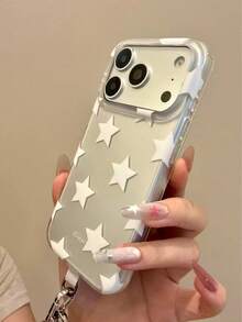 Korean Style Silver Background Full Screen White Stars English Lettering Phone Case Compatible With Iphone 17 Pro Max, Apple 16, 15 Pro Max With Matching Star Pendant - Multicolor - View 4