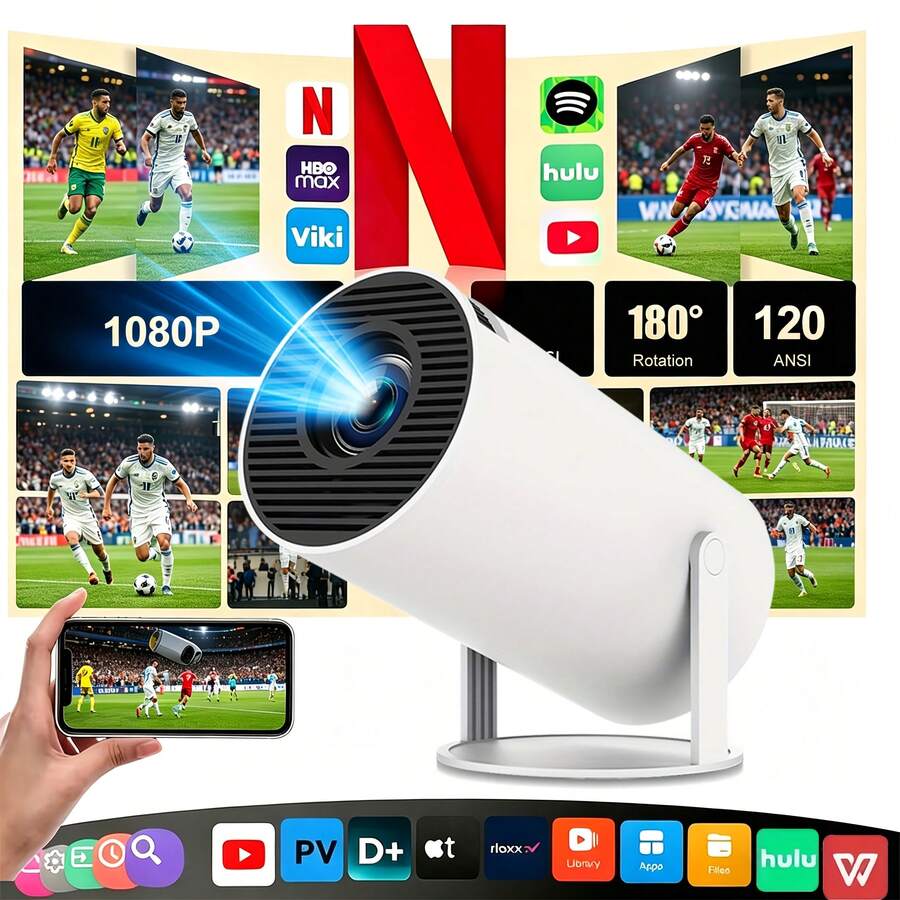 2026 Upgraded HY300 Mini Portable Projector, Smart Projector With Android System, Short Throw, WiFi6 + BT5.0, Native 1080P, Support/Decoding 4K, Suitable For Outdoor Camping And Home Heater - Hy300 - View 1