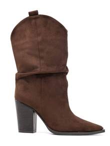 REYNEA Damen-Stiefeletten im Y2K-Stil, elegant und Vintage mit Falten am Schaft, spitzer Zehenpartie und breitem Absatz, modernes Design, ideal für den Alltag im Herbst und Winter - MOKA - Übersicht 3