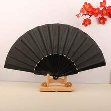 1pc Black Blank Folding Fan, Ancient Style Dance Fan, Plain Solid Color Folding Fan, New Chinese Style Photography Prop Fan - 1PC - View 4