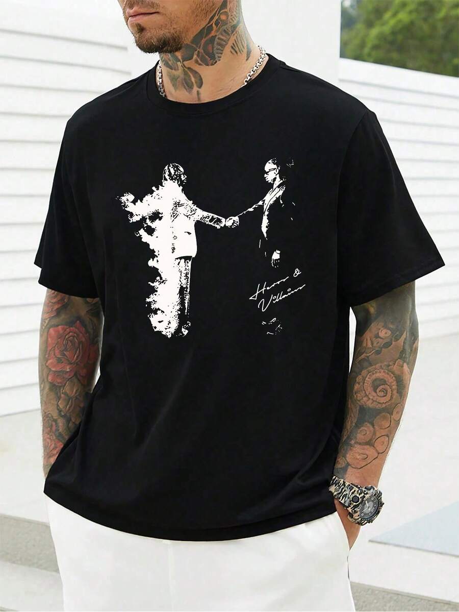 T-Shirt For Men With Graphic Print, Quality Fabric, Comfortable Clothing, Traspirante, Street Hip-Hop Style, Graphic Design - Black - View 1