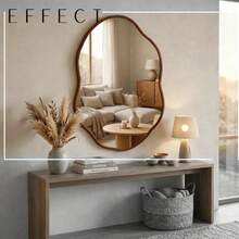 Kit 3 Espelhos Decorativos Orgânicos com Moldura em Couro Caramelo – Moldura Premium Para Sala Quarto Hall Cozinha - 3pcs - Visão 3