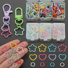 100/200pcs/Box Key Ring Set, Includes Heart-Shaped Embossed And Five-Point Star Embossed Closed Rings, Suitable For Braided Painted Embossed Ring Keychains - Multicolor - View 4