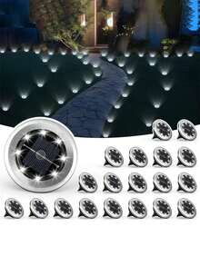 4 Solar Ground Lights | 8 LED Stainless Steel Ground Lights, Weatherproof Outdoor And Home Decor, Suitable For Garden/Path/Balcony, Elegant Landscape Gift Set, Yard Decoration - Multicolor - View 6