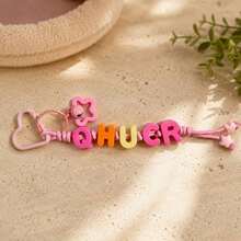 [Customized]1pc Handmade Woven Keychain, Colorful Acrylic Letters, Paired With One Star Pendant And Bell, Christmas Gift - Multicolor - View 17