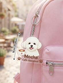 1pc Customized Photo Pet Profession Keychain, Personalized Dog Cat Portrait Acrylic Key Ring, Custom Text Pet Profession Title Keychain, Veterinarian Firefighter Coffee Shop Pet Customized Photo Keychain, Pet Memorial Angel Key Ring, Backpack Charm, Pet Owner Gift, Dog Cat Lover Gift - Multicolor - View 3