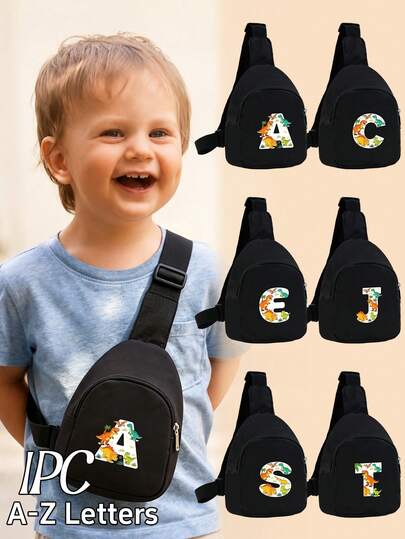 1PC Toddler Dinosaur A-Z Letter Print Crossbody Bag, Portable And Comfortable Chest Bag, Suitable For Toddler's Daily Casual Mini Adjustable Shoulder Bag, Can Be Used As A Gift