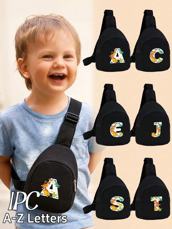 1PC Toddler Dinosaur A-Z Letter Print Crossbody Bag, Portable And Comfortable Chest Bag, Suitable For Toddler's Daily Casual Mini Adjustable Shoulder Bag, Can Be Used As A Gift