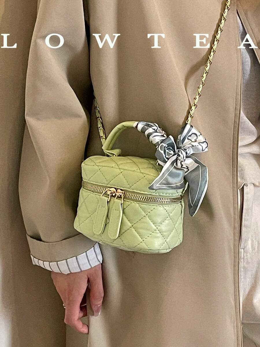 Low Tea 1件純色PU布料女款時尚迷你方型手提包，頂部單手柄設計，拉鍊開合，適合旅行、購物、約會，通勤、戶外、出遊，女性禮物