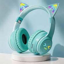 Cute Cat Wireless Headphones, Fashionable Gradient Color Wireless Gaming Headset With RGB Lighting, Retractable Foldable Design, Soft Comfortable Ear Pads - 查看 16