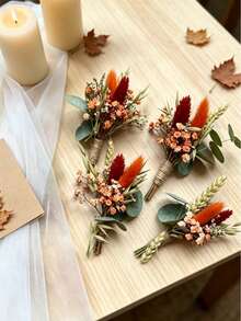 12/8/1 Handmade Mini Artificial Flower Bouquet, Suitable For Autumn/Winter Wedding Decoration, Men's Boutonniere, Table Centerpiece Decoration, Birthday Cake Decoration, Christmas/Halloween Gift Packaging, Eucalyptus, Baby's Breath, Rabbit Tail Grass - G218 - View 10