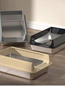 1/6/10pcs Extra Large Stainless Steel Cat Litter Box, Semi-Enclosed Hollow Design, Low-Opening Anti-Spill Anti-Tracking Anti-Clumping, Easy To Clean, Durable, 1 Set - one-size - View 1