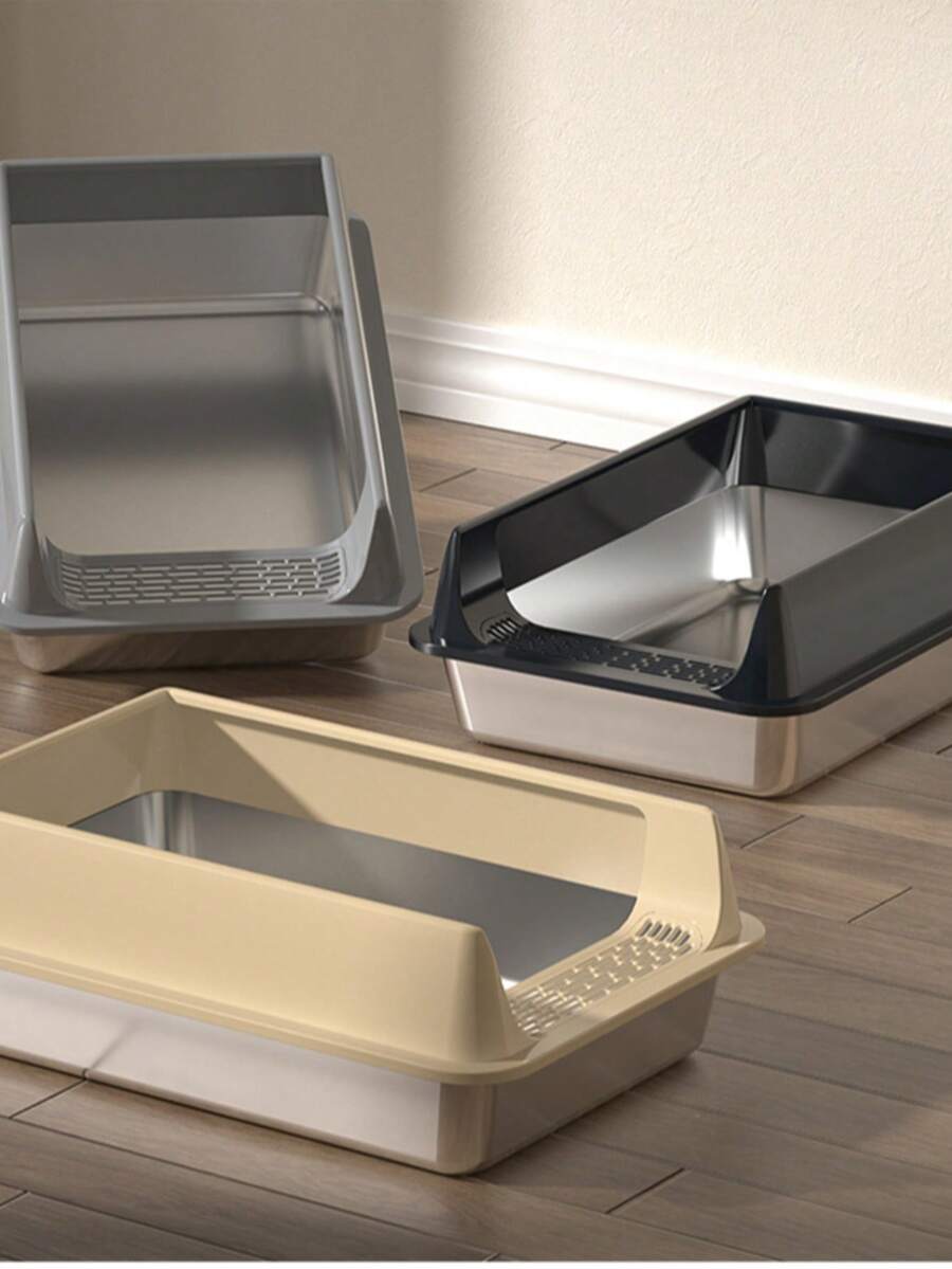 1/6/10pcs Extra Large Stainless Steel Cat Litter Box, Semi-Enclosed Hollow Design, Low-Opening Anti-Spill Anti-Tracking Anti-Clumping, Easy To Clean, Durable, 1 Set - one-size - View 1