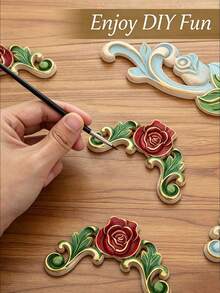6pcs/Set Rose Flower Solid Wood Carved Wooden Decor, European Style Solid Wood Carved Wooden Decor, Unpainted Vintage Corner Flower Rose Flower Solid Wood Applique, Can Be DIY Painted For Decoration, Small Wooden Carved Applique, Triangular Wooden Corner Decor For Drawer, 3D Carved Exquisite Rose Flower Decorative Corner, Suitable For Furniture Cabinet Decoration, Decorating Drawer-Cabinet Door-Cornice-Cabinet-Photo Frame-Door Window-Furniture-Background Wall-Christmas-Halloween-Thanksgiving-Valentine's Day And Other Applique Decoration - A - View 4