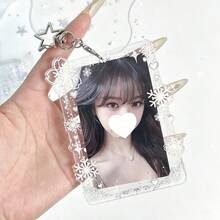 1pc Transparent Snowflake Acrylic Card Holder, Heart Snowflake Star Elements, K-Pop Photo Card Protector, Transparent Acrylic Material, Double-Sided Laminated, IDOLME, Suitable For 3-3.5 Inch Mini Photo Cards, Photo Cards, Keychains, Bag Charms, Etc. - Card Cover - View 8