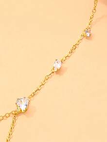 FAAABULS 1pc INS Rhinestone Finger Chain Bracelet For Women, Elegant Delicate Hot Girl Style Rhinestone Back Of Hand Chain Fashion Accessory - Gold - View 4