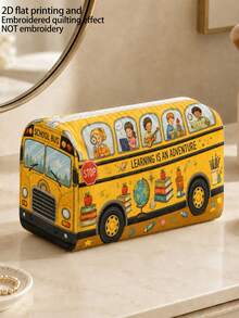 Campus Style "SCHOOL BUS" Pattern Pencil Case/Stationery Storage Bag - Multi-Functional Large Capacity Design, Suitable For Storing Office Supplies, Creative Multi-Purpose Pencil Case Or Portable Travel Makeup Bag, Ideal For Students And Adults Daily Use, Meets Stationery Storage, Daily Organization, Overnight Travel, Vacation And Gym Storage Needs, Back To School Dorm Essential (2D Pattern, Not Embroidered) - Multicolor - View 4