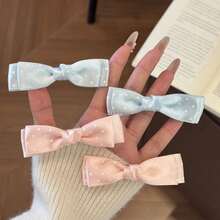 4pcs Polka Dot Bow Fabric Alligator Hair Clips, Sweet Girl Side Hair Clips, Korean Ins Style Fresh Bangs Clips, Women's Hair Accessories - Multicolor - View 2