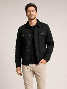 Jaqueta Jeans Masculina Preto Moderna Estilo Casual Homem Denim Moda Outono Inverno - Preto - Visão 1
