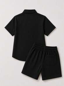 Children's Set Boy Shirt And Shorts Comfortable In Viscolinho - Black - View 2