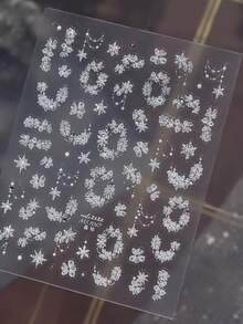 1 Crystal Diamond 3D White Flower Nail Sticker, Snowflake Pearl Chain Embossed Nail Charm Sticker, Elegant White Flower Nail Art Decoration - Multicolor - View 4