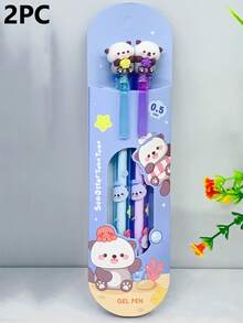 4pcs Cute Sea Otter Clickable Gel Pens, Style A & Style B, Healing Ocean Theme, 0.5mm Black Smooth Ink, 3D Sea Otter Pen Tip, Double-Sided Cute Sea Otter Design, Student Classroom Notes & Homework Writing Stationery, Cartoon Style Cute Creative Gel Pens - Default - View 16