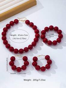 4pcs Bohemian Vintage Elegant Women's Beaded Necklace, Bracelet, Earrings Set, Suitable For Beach, Vacation, Party, Banquet, Daily Wear - Red - View 7