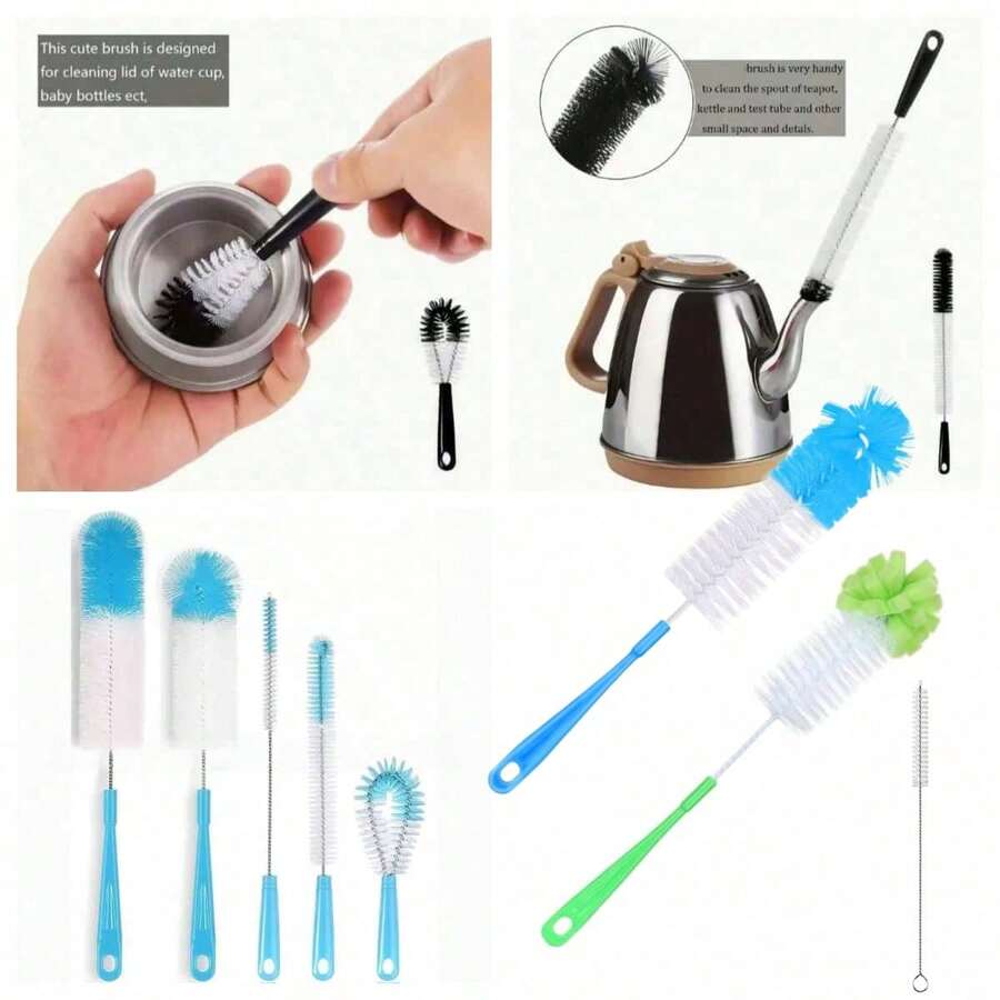5pcs Water Bottle Cleaning Brush Set - Suitable For Narrow Mouth Beer Bottles, Sports Water Bottles (Includes Straw Brush), Water Bottle Spout/Lid Cleaning Brush, Long Handle Water Bottle Cleaning Brush, Daily Drinking Cup Cleaning Tools, Long Handle Cleaning Supplies Tools, Household Cleaning Supplies Tools Brush, Halloween, Christmas - B-black - View 1