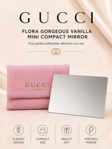 مرآة مدمجة زهرية من GUCCI مقاس 9*6 سم، مع حقيبة وردية، مرآة مدمجة عالية الدقة للاستخدام اليومي والسفر، مثالية كهدية - متعدد الألوان - مشاهدة 2